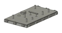 3D model of a metal plate with cylindrical protrusions on a white background