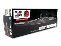 Model battleship with packaging displaying 'Japanese Navy Battleship Musashi'.