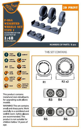 1/48 Clear Prop F-86A Weighted Wheels Set Type 1 (CP) A48090