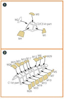 Detailed view of Clear Prop A72062 self-adhesive paint masks showing precision-cut shapes for 1/72 Aichi M6A1 Seiran Tamiya kit
