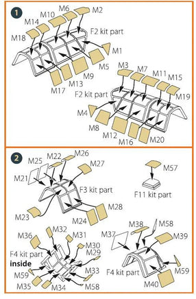 Detailed view of Clear Prop A72027 self-adhesive paint masks showing precision-cut shapes for 1/72 scale Mitsubishi Ki-51 Sonia ground-attack aircraft
