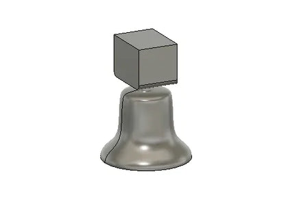 Metallic bell with a square top on a white background