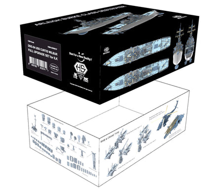 Model kit packaging with detailed illustrations on a white background