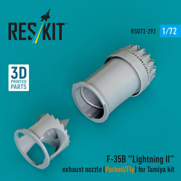 RESKIT 3D printed exhaust nozzle for F-35B 'Lightning II' model kit on a blue background