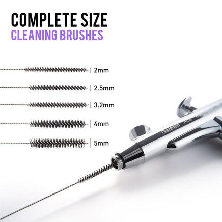 Cleaning brushes with different sizes on a white background