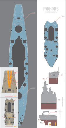 1/350 Pontos Model USS BB-55 North Carolina Wooden Deck Set Type 1 35024WD1