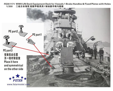 Black and white image of a naval ship with text and model parts labeled, featuring FStarModel.com branding.