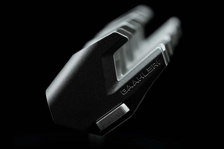 Close-up of a golf club head with 'Callahan' branding on a black background