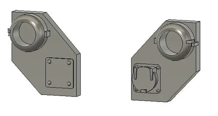 Two metallic corner brackets on a white background
