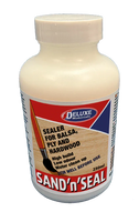 Bottle of Sand 'n' Seal sealer for balsa, ply, and hardwood with a visible label on a white background.