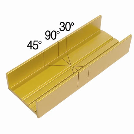 Gold metal angle ruler with labeled angles on a white background