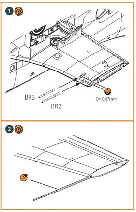 Clear Prop A72040 brass aftermarket parts displayed showing multiple gun barrel components and pitot tube for 1/72 XA2D-1 Skyshark model enhancement
