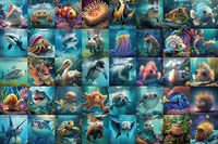 Collage of various underwater animals and sea creatures.