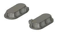 Two gray metal brackets on a white background