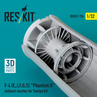 Model kit of F-4 Phantom II exhaust nozzles by ResKit on a blue background