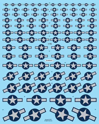 1/72 Fundekals STARS & BARS GRAY WWII 72010