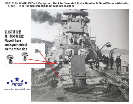 Black and white image of a naval ship's deck with text and model kit instructions.
