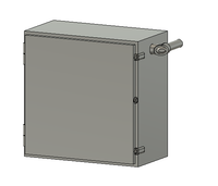Gray metal cabinet with a handle on a white background