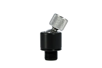 Black and silver valve stem cap on a white background