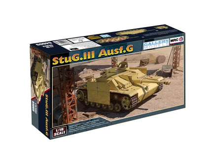 Model tank kit packaging for StuG.III Ausf.G on a white background