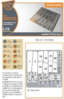 Close-up view of Clear Prop A72012 photo-etch fret displaying landing flap components hinge details and structural elements for 1/72 La-5 aircraft
