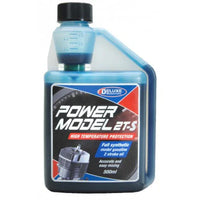 Bottle of Power Model 2T-S synthetic gasoline 2-stroke oil on a white background