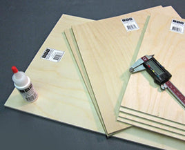 Bud Nosen Birch Aircraft Plywood 1/64" x 12" x 12" 3ply (6/pkg) 6215