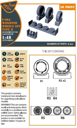 1/48 Clear Prop F-86A Weighted Wheels Set Type 2 (CP) A48091