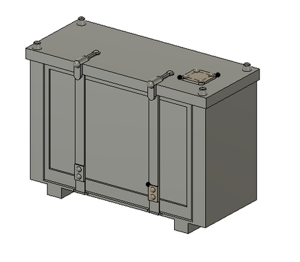 3D model of a metallic cabinet with doors on a white background