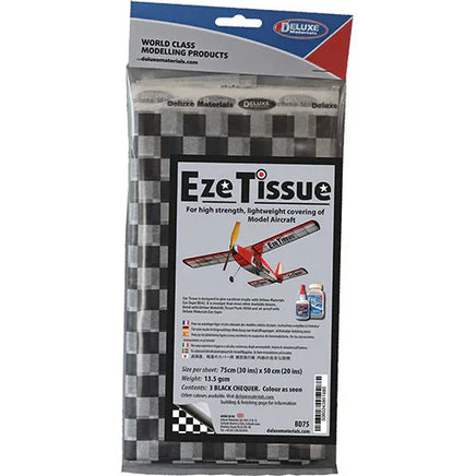 Eze Tissue packaging for model aircraft with checkered pattern