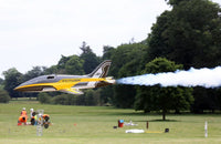 Model airplane with 'Futur' branding flying in a grassy field with trees in the background.