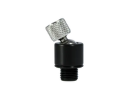 Black and silver valve stem cap on a white background