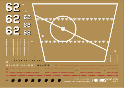 1/350 Pontos Model USS BB-62 New Jersey Wooden Deck Set 35006WD1