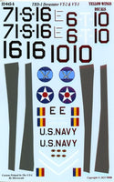 Decal sheet for U.S. Navy aircraft with text and symbols on a light blue background