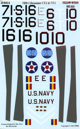Decal sheet for U.S. Navy aircraft with text and symbols on a light blue background