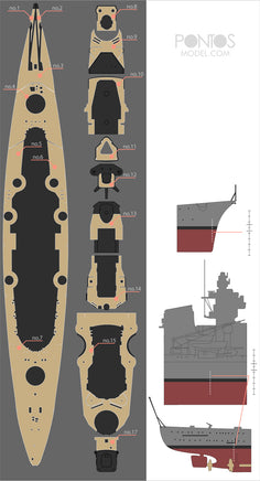 1/350 Pontos Model DKM Bismarck Wooden Deck Set Type T 35003WD1