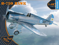 Clear Prop 1/48 scale H-75O Hawk Fighter model kit 4803 box art showing silver Curtiss export fighter aircraft with colorful squadron markings in flight over terrain
