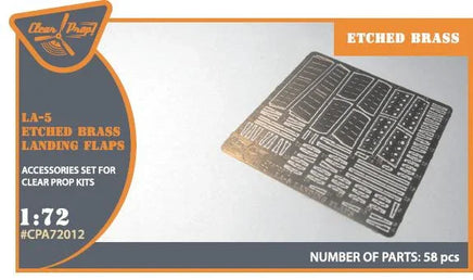 Clear Prop A72012 photo-etched brass landing flaps packaging for 1/72 scale Lavochkin La-5 all versions showing precision detail parts

