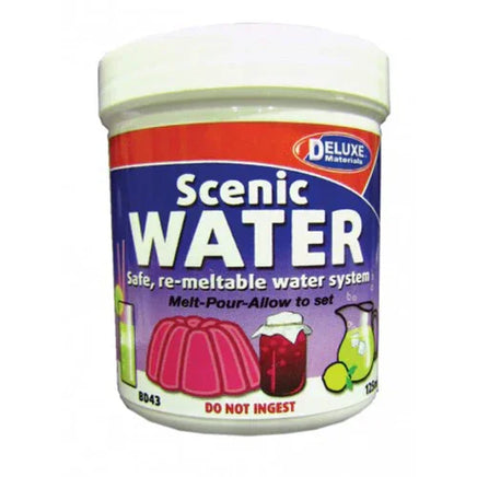 Jar of Scenic Water with a colorful label on a white background