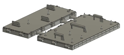 Two gray metal platforms with connectors on a white background