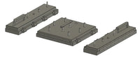 Three gray metal brackets on a white background