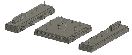 Three gray metal brackets on a white background