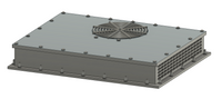 Metallic cooling unit with a fan on a white background