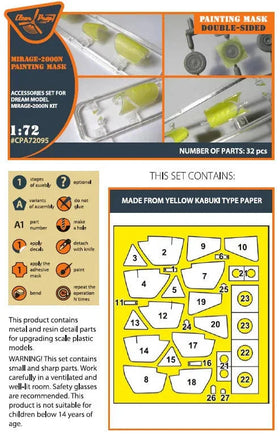 1/72 Clear Prop Mirage-2000N Double-Sided Painting Mask on Yellow Kabuki Paper for Dream Model Kits 72095