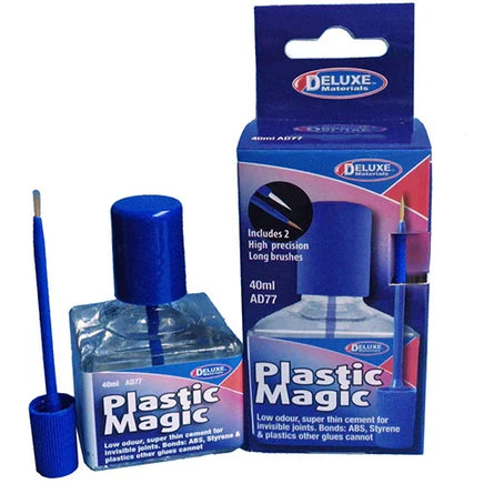 Deluxe Materials Plastic Magic glue bottle with packaging on a white background