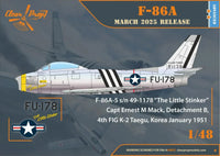 1/48 Clear Prop F-86A in Korea early variants 4825