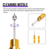 Cleaning needle with detailed view and text on a white background