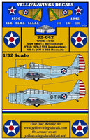 Yellow-Wings Decals packaging with airplane models and text on a yellow background