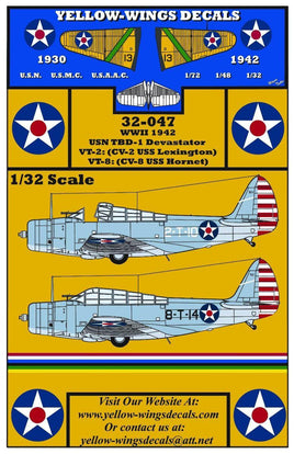 Yellow-Wings Decals packaging with airplane models and text on a yellow background