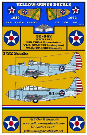 Yellow-Wings Decals packaging with airplane models and text on a yellow background
